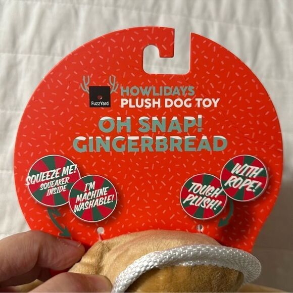 OH SNAP! GINGERBREAD Plush Brown White Squeaky Crinkle Rope Dog Toy - Picture 5 of 6